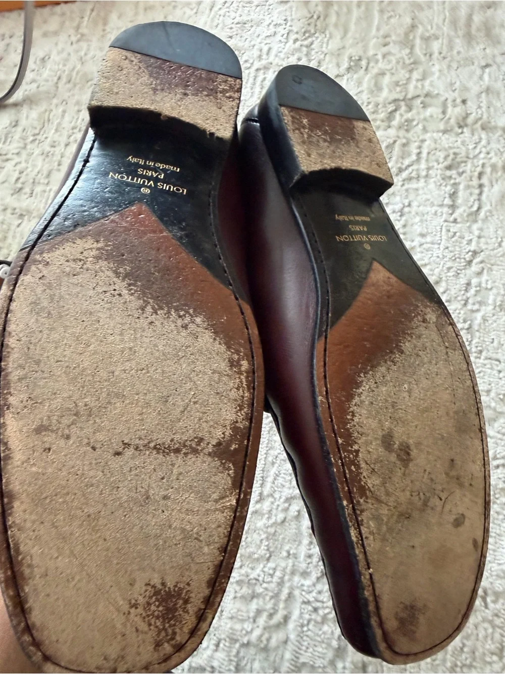Louis Vuitton Men’s Burgundy Leather LV Moccasin Loafers
